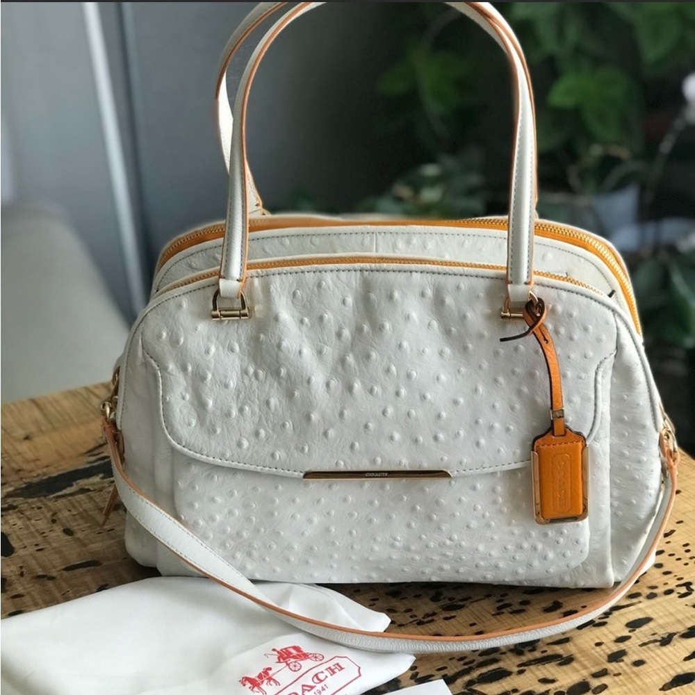 MADISON OSTRICH EMBOSSED EDGEPAINT LEATHER GEORGIE SATCHEL (COACH F30113)